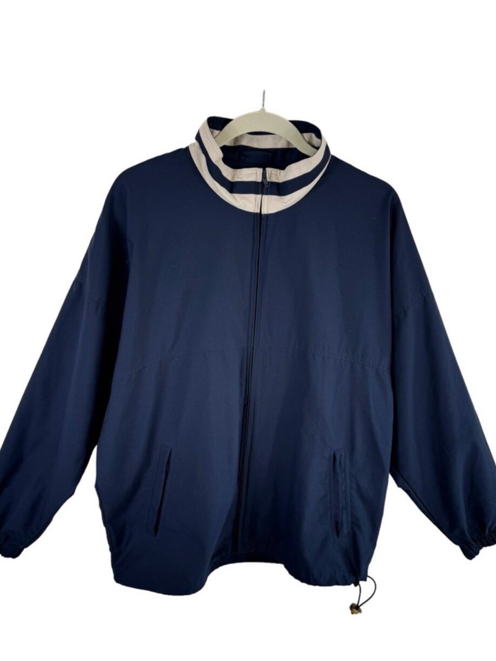 Cutter & Buck Vintage Navy Blue Tan Full Zip Windbreaker Jacket Women's Size L